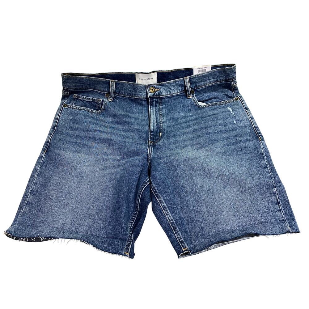 Sun + Stone Regular-Fit Blue Denim Shorts Men's 40 Button Zip